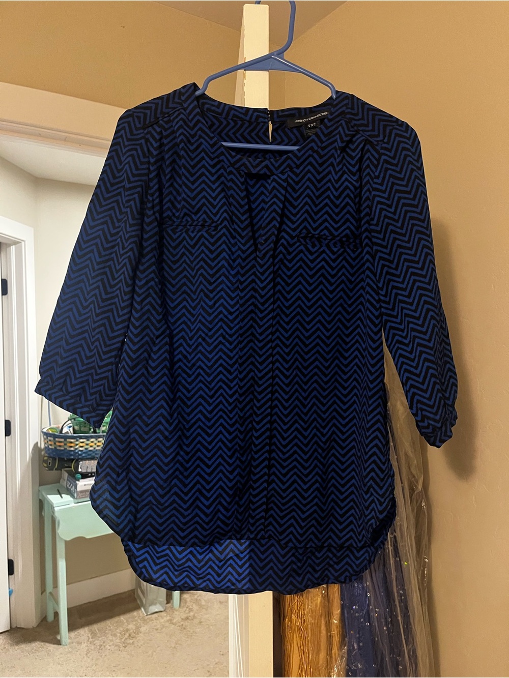 French Connection Navy and Black Chevron Blouse